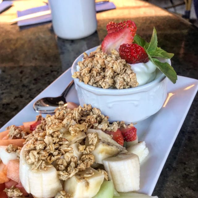 Greek Yogurt with Seasonal Farmers Market Fruit & Granola.