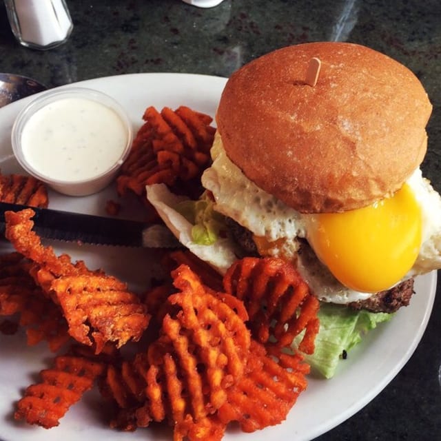 Sunny Side Bacon Cheese Burger.